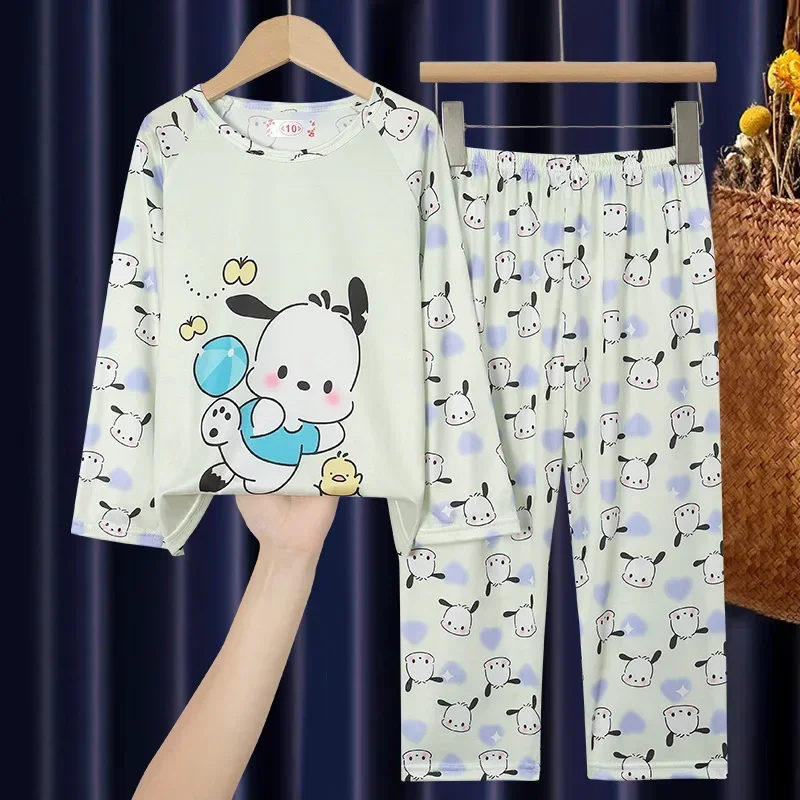 Sanrio hello kitty girls pajamas pants kuromi spring fall children nightgown long sleeve cartoon baby boy home clothes sleepwear