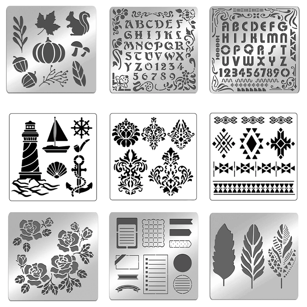 Matte Artistic Metal Letters Stencils A to Z Alphabet & Number & Frame Stencil Template for Painting Wood Burning Engraving