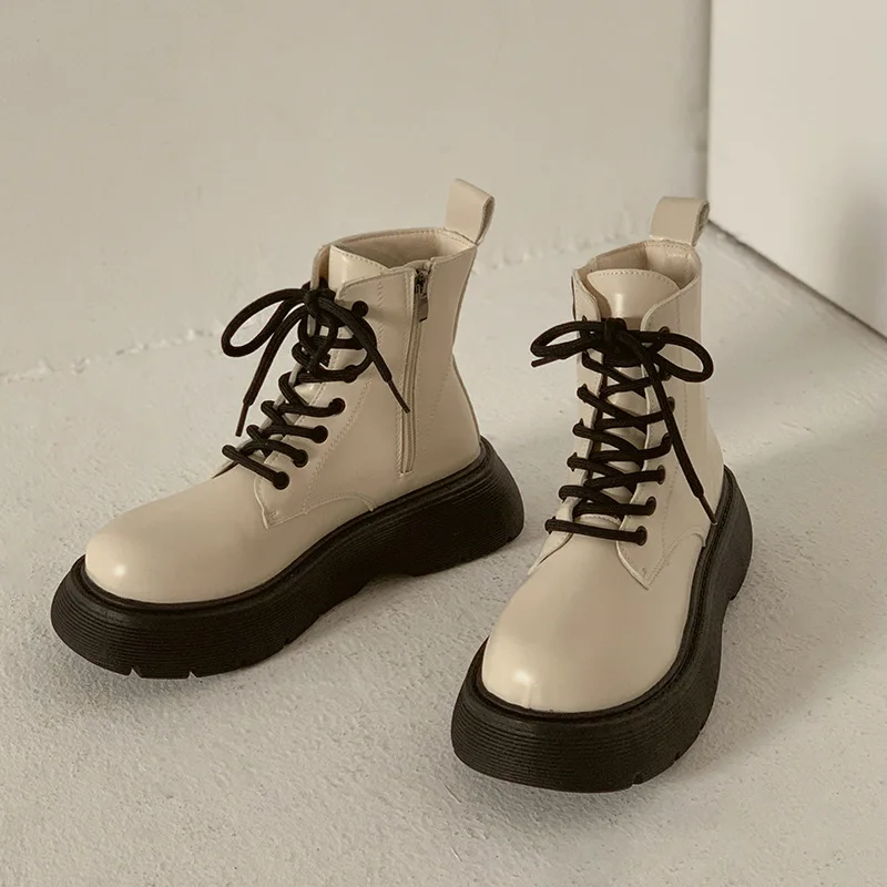 

White Ankle Boots Flat Heel Zipper Brand Women's Shoes Boots-Women Round Toe Lace Up Low Fashion Rock Elegant Med Rubber 2022