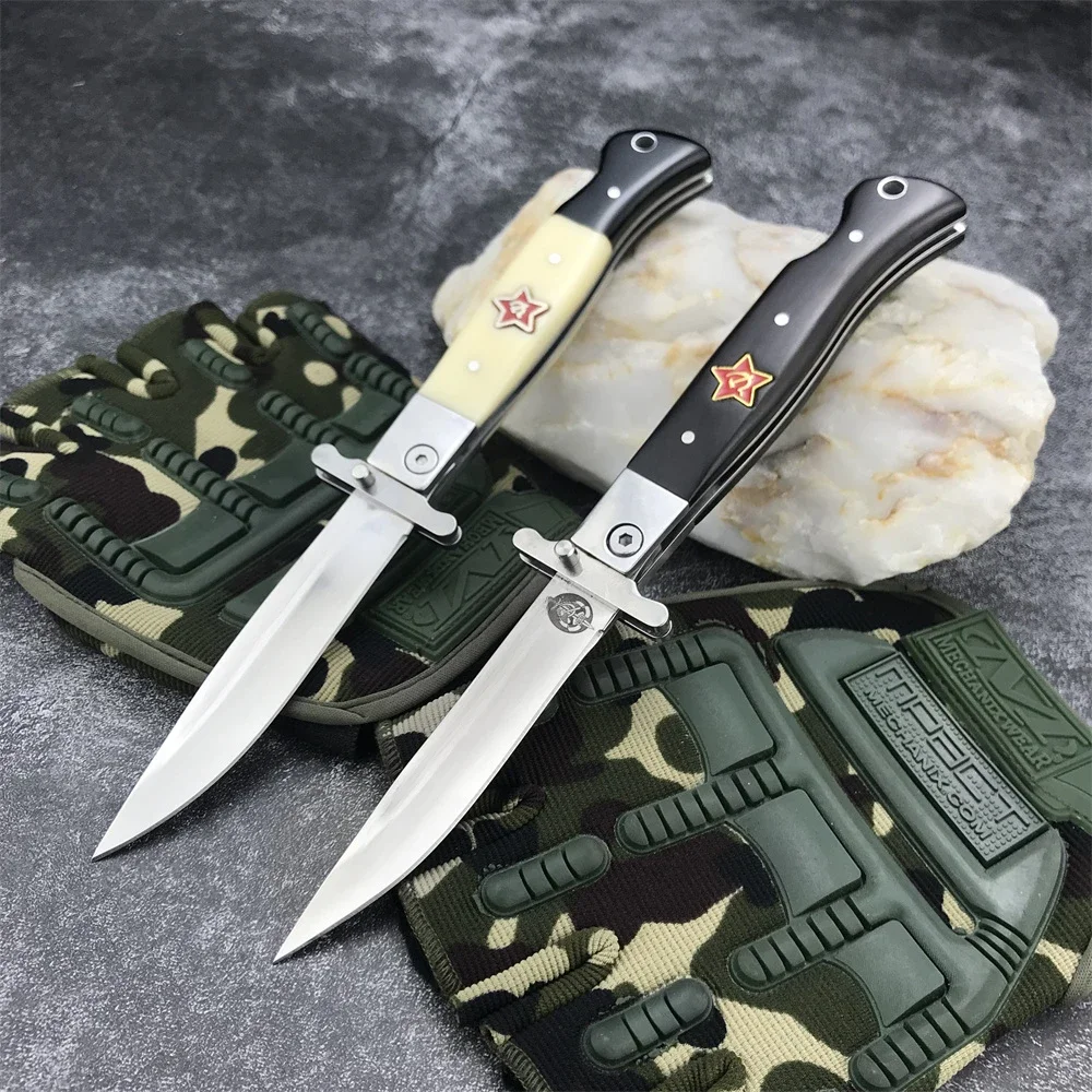 

Russian Finka NKVD KGB EDC Manual Folding Pocket Jack Knife Black Ebony Handle 440C Blade Mirror Finish Outdoor Camping Knives