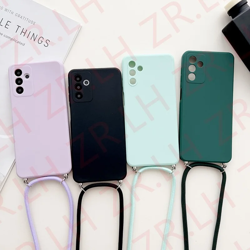 Crossbody Lanyard Candy Color Case For Samsung Galaxy S25 S24 FE S23 Ultra A56 A16 A55 A54 A53 A52 Silicone Soft TPU Back Cover
