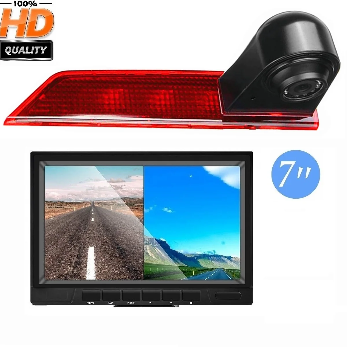 HD 720 P3rd Brake Light Night Vision Camera+7 Inch Monitor for FORD Transit Custom V362 2012-2019,Stop Lights Rear View Camera