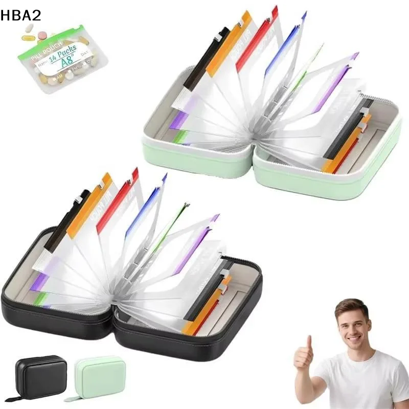 【H】1 Set Writable Labels Waterproof Pill Pouch Kit With 7/14 Color-coded Pouches For Daily Medication Vitamins & Supplements