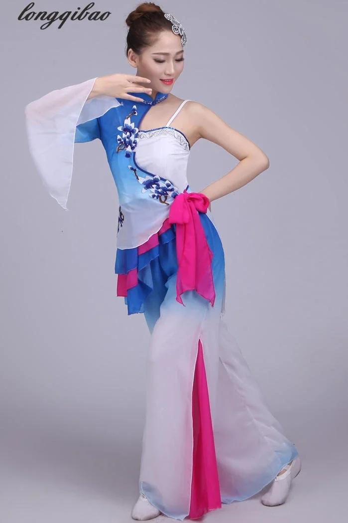 Women Adult Chinese Play Drum Dress Gradient Color Classical Dance Costume Stage Performance Clothing TB7571