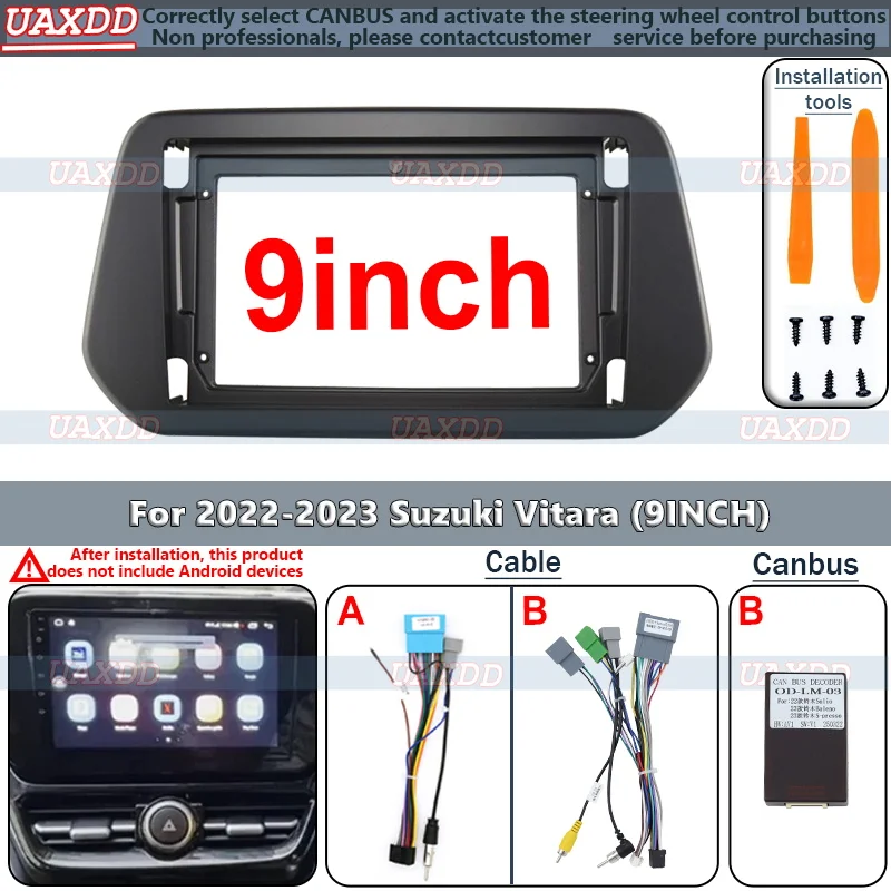 cadre Fascia 9inch For SUZUKI VITARA 2022-2023 installation Audio Kit montage sur cadre tableau bord panneau lecteur cables 2Din