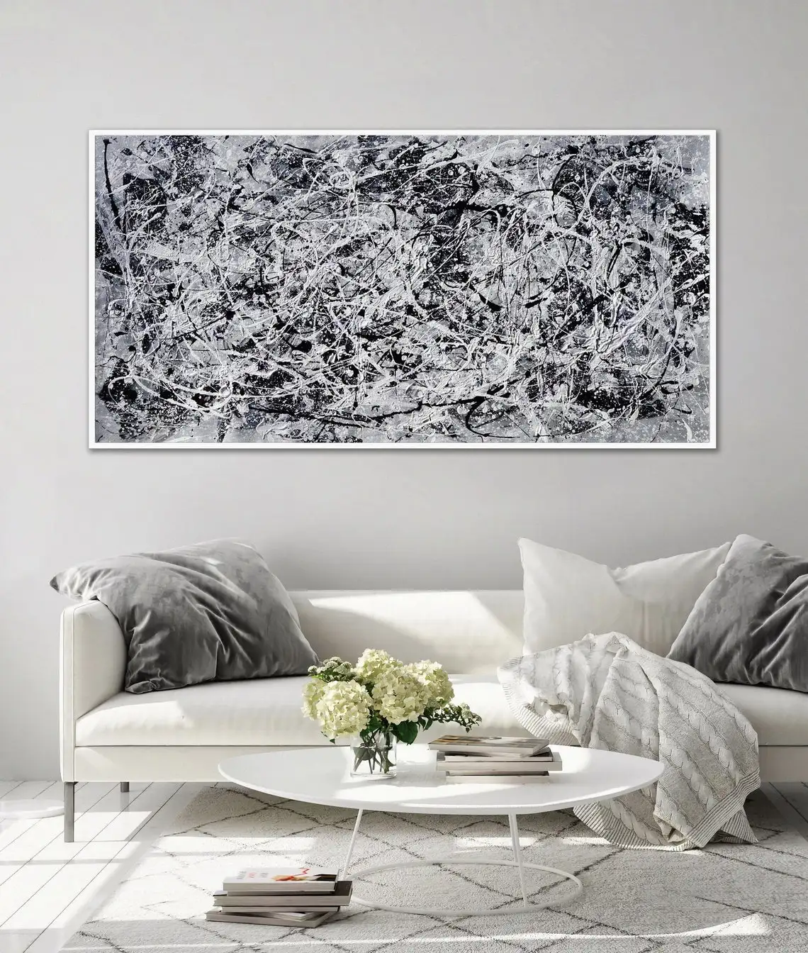 

Black and White Jackson Pollock Style Drip Painting Original Abstract Painting Modern Canvas Wall Art Minimalist Art Room Decor