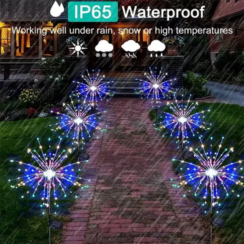 2024 Solar LED Firework Fairy Lights Outdoor Garden Decoration Lawn Pathway Lights For Patio Yard Party Christmas Wedding Decor