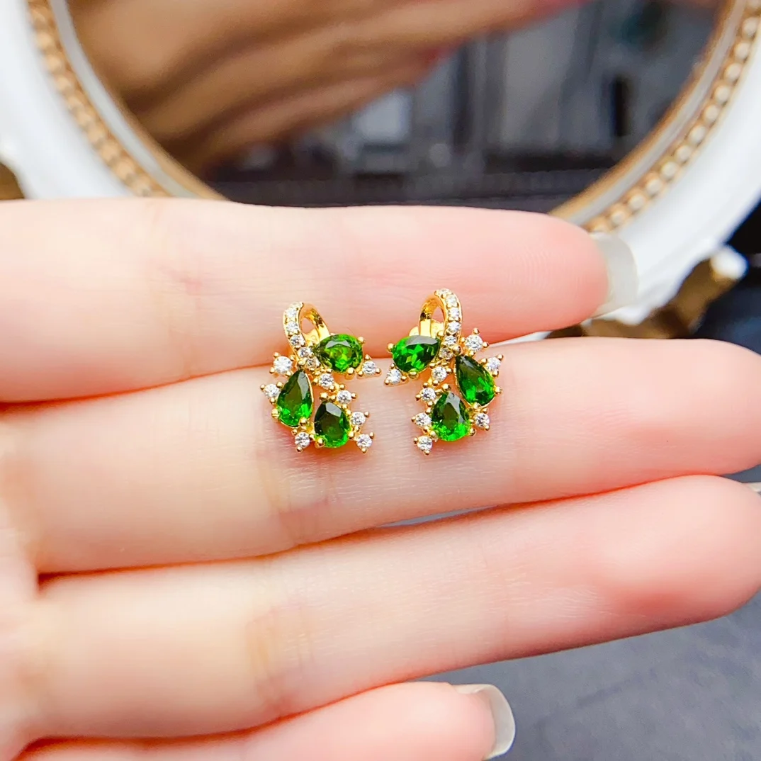 

FS Luxury Natural Diopside Earrings S925 Sterling Silver Gold Plating Fine Fashion Brand Design Charm Wedding Jewelry for Women