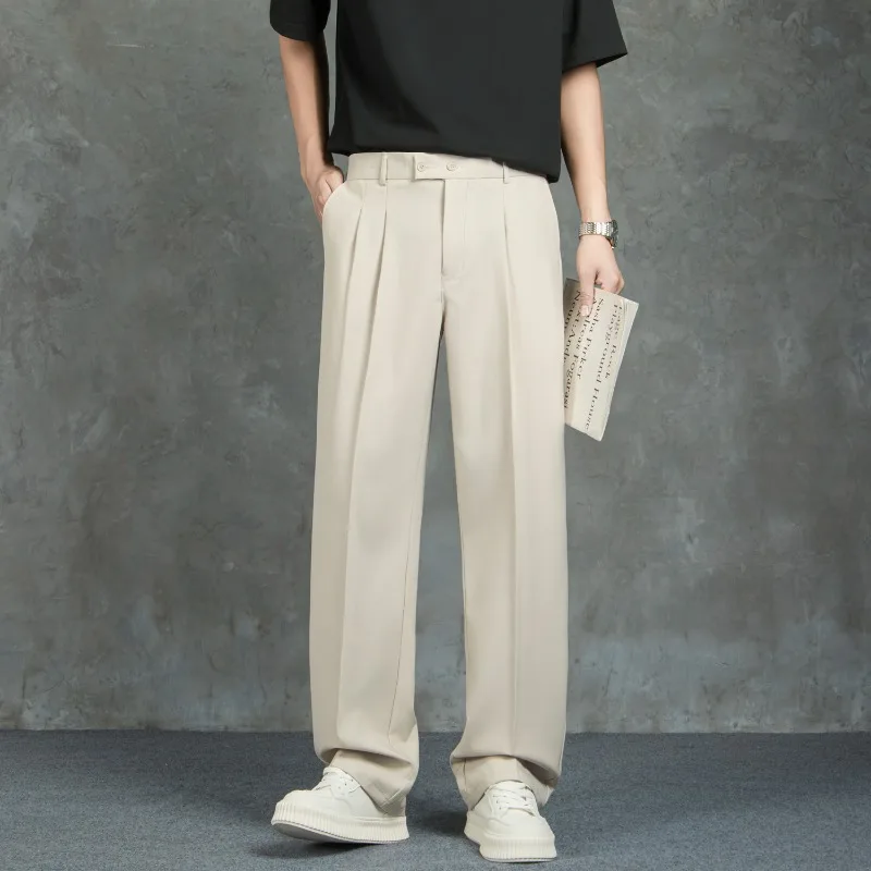 

Loose Straight Business Suit Pants Men's Spring Fashion Drape Fabric Non-iron Solid Color Office Casual Trousers Khaki Black