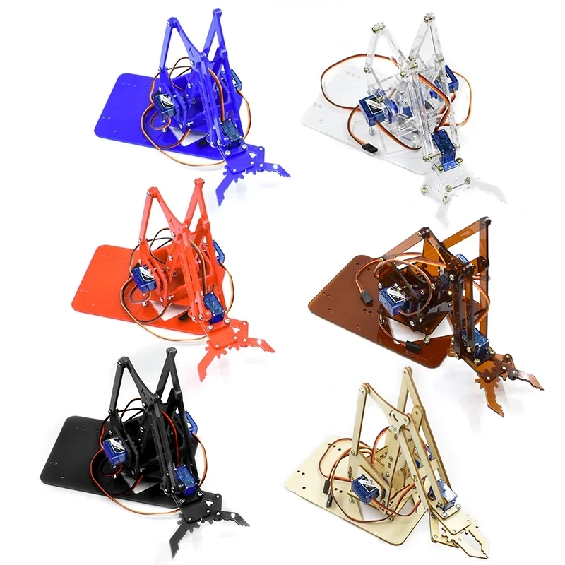 SG90 MG90S 4 DOF Unassembly Acrylic Mechanical Arm Robotic Manipulator Claw For Arduino Learning DIY Kit Programmable Robot Toys