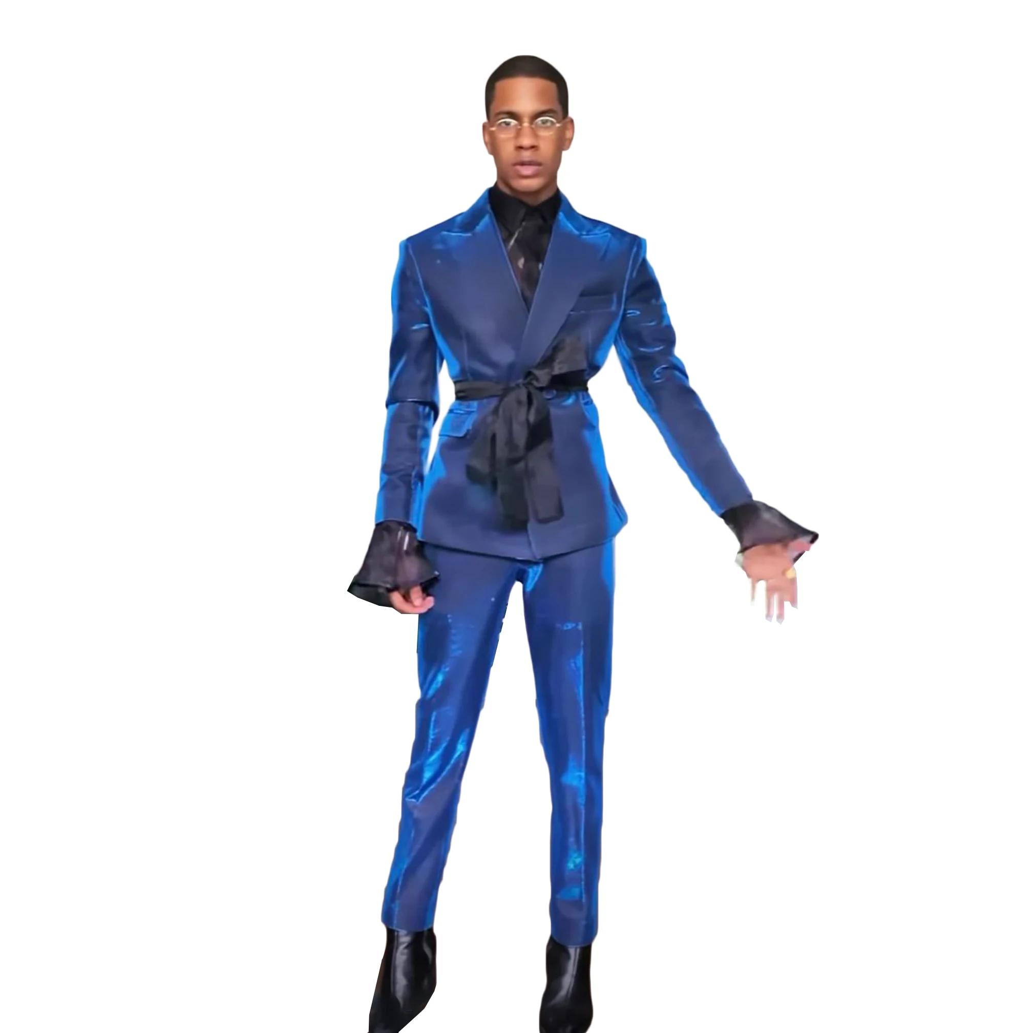 Esmoquin de boda azul brillante para hombre, chaqueta Formal con solapa de pico, pantalones personalizados para fiesta de graduación y novio, ropa de espectáculo de noche, 2 piezas