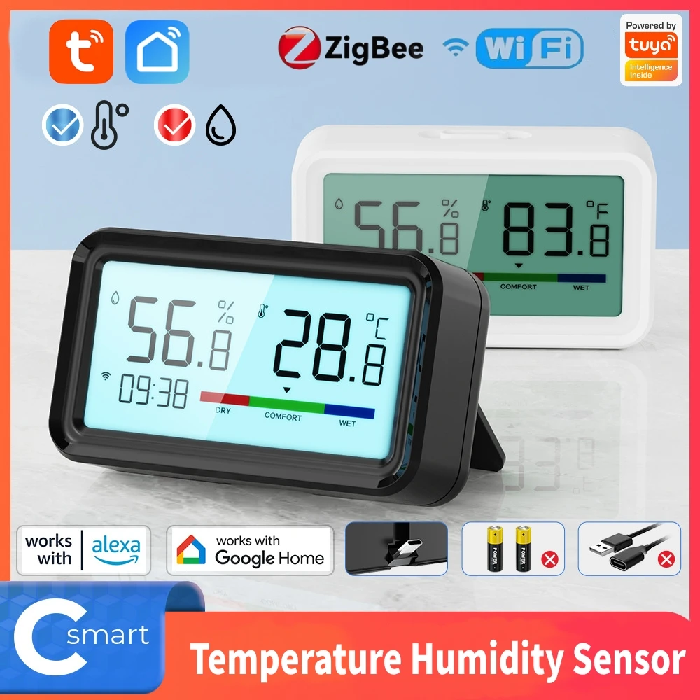 

Tuya WIFI ZigBee Temperature & Humidity Sensor Backlight for Smart Home SmartLife Support Alexa Google Assistant Voice Control