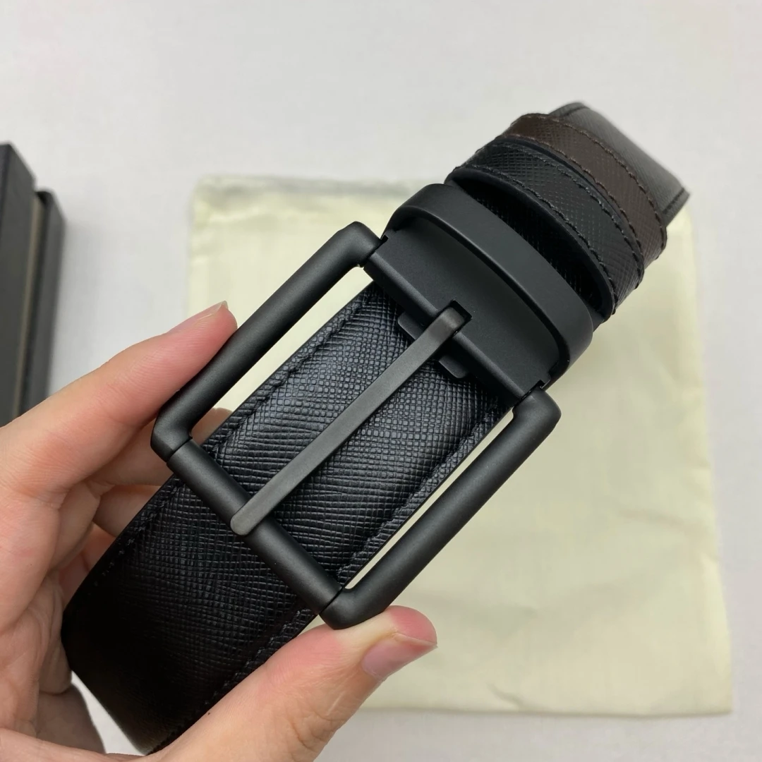 Casual Business Formal Waist Strap Black Brown Dual‑Sided Luxury Men's Reversible Cross Grain Leather Belt Rotatable Pin Buckle