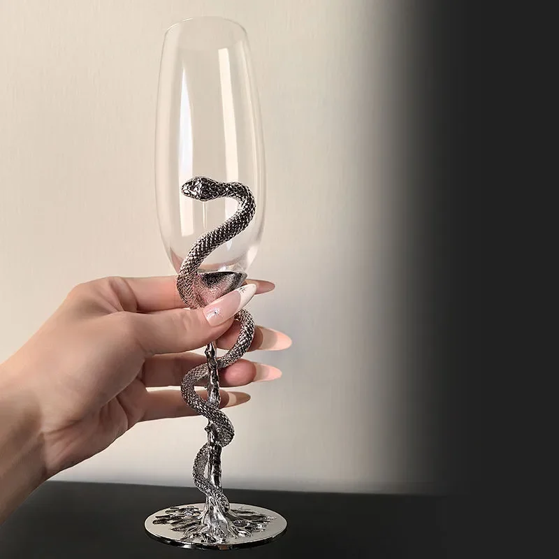 Luxury Silver Snake Skull Champagne Flute Creative Niche Wine Glass High End Court Series Elegant Drinking Cup Unique Gift