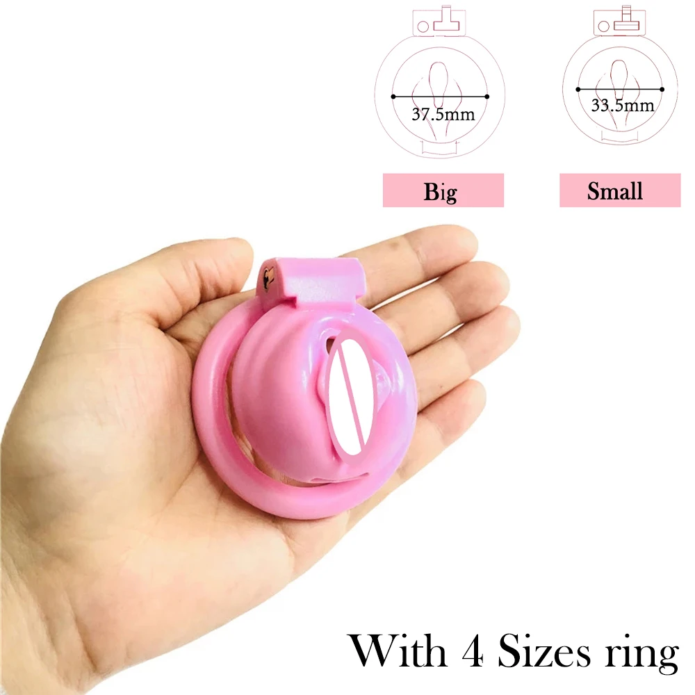 

New Pink Sissy Pussy Chastity Cagas With 4 Arc Penis Rings,Male Cock Cage,Erotic BDSM Chastity Belt,Gay Lock, SM Sextoys For Man