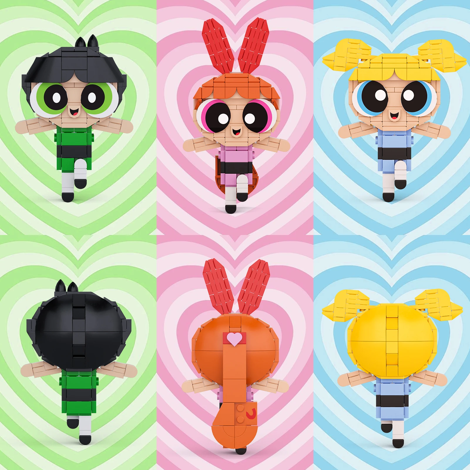 3in1 Powerpuffed 경찰 소녀 빌딩 블록 세트 애니메이션 캐릭터 꽃 거품 버터 컵 모델 키트 어린이를위한 STEM 장난감 선물
