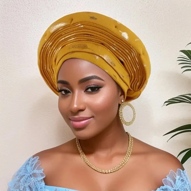 Nigerina Auto Gele African Head Cap African Ready Gele Headtie Lady Headwrap Wedding Headtie Ready Made Turban New Design 2025