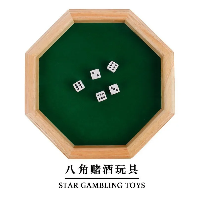 

Wooden Octagonal Dice Board Game for Family Night Dice Drinking Games for Party KTV Bar Supplies,Wooden Dice Tray Leisure Toys