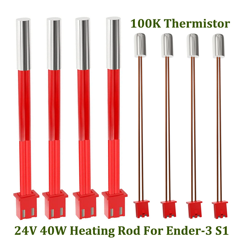 4 sztuk 100K termistorowy czujnik temperatury XH1.25 Terminal części drukarki 3D 24V 40W grzałka kasetowa XH2.54 dla Ender-3 S1 Hotend