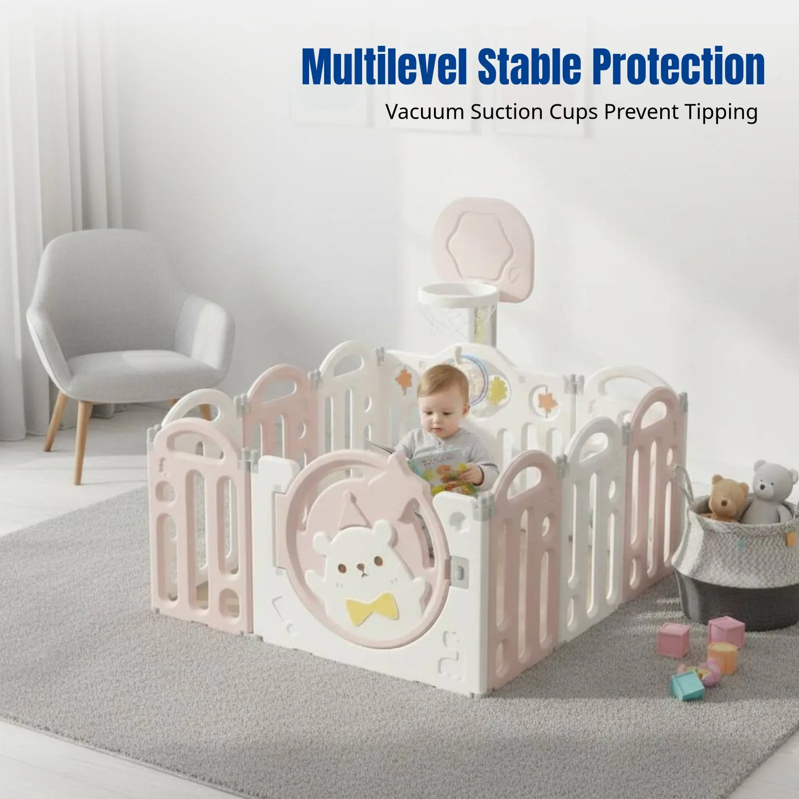 

Infant Playpen, Indoor Safety Fence, Foldable Play Yard, Anti-Collision, Adjustable Shape, Easy Storage, Cartoon Design