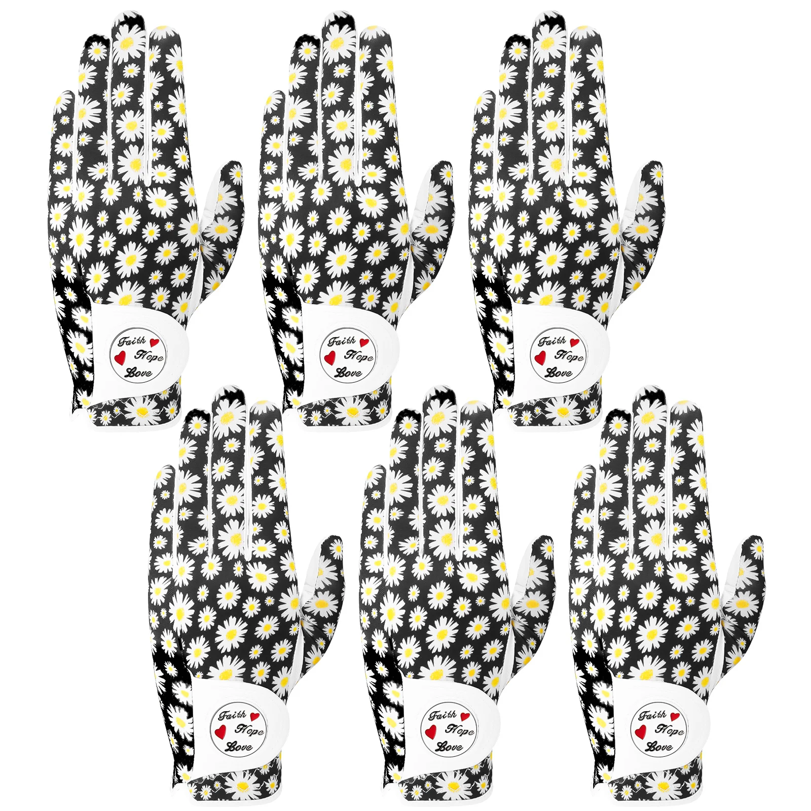 

Комплект из 6 женских перчаток для гольфа, комплект для левой и правой руки с маркером для мяча, всепогодная ручка для игроков в гольф на правой или левую руку