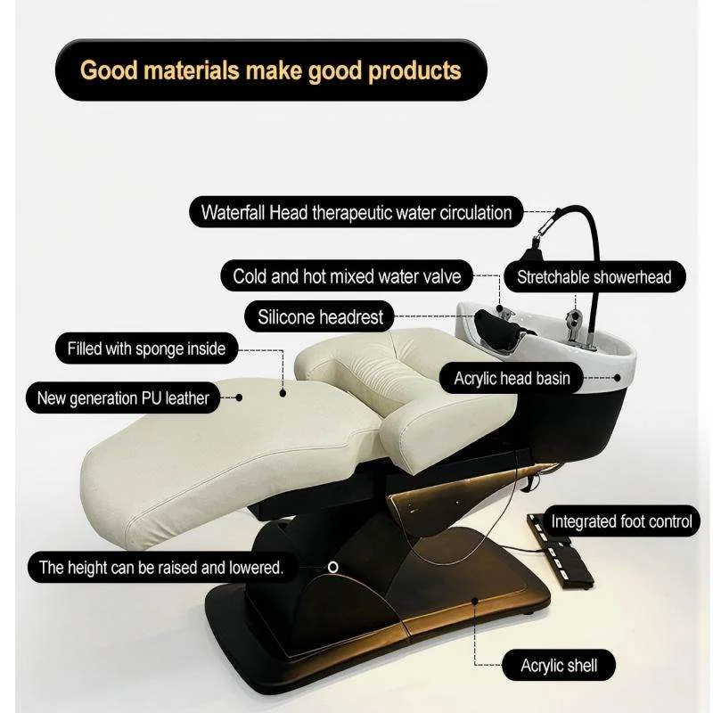 Hot Sale Salon Shampoo Chair with Massage Eco-Friendly Head Spa Shampoo Bed PU Leather Comfortable Beauty Salon Salon Furniture 4