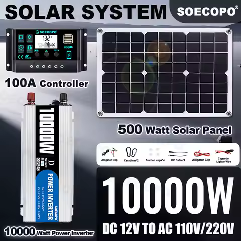 Complete Off-Grid System 1100W Rated DC12V to 220V/110V Inverter+Solar Panel+100A Controller for Home Cabin RV | CE Certified