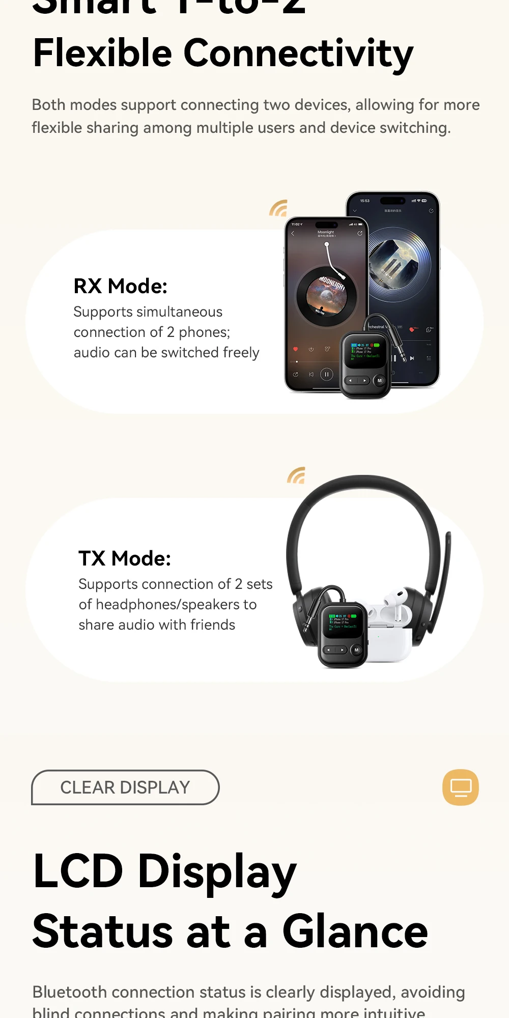 Essager Bluetooth 6.0 Sender Empfänger RT/TX 2-in-1-Adapter mit LED-Anzeige und Mikrofon für Autolautsprecher 3,5 mm AUX Bluetooth-Dongle – Detail 5