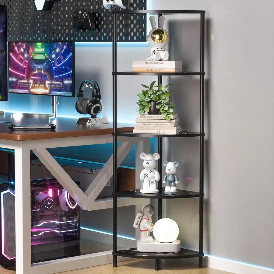 

Shelf Corner Shelf, 5 Tier Corner Bookshelf Display for Living Room Decor, 44.1 Standing Bookcase Organizer, Marble Black Storag