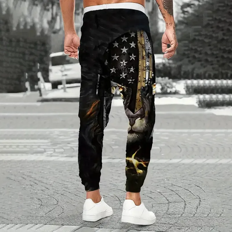 2026 موضة جديدة الأسد طباعة Sweatpants الرجال حجم كبير فضفاض الترفيه جيب رسم حبل الرياضة Sweatpants الشتاء سميكة بناطيل تدفئة