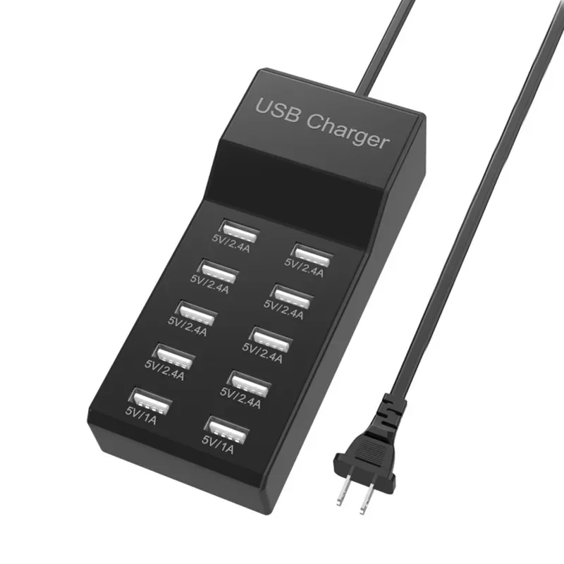 USB Charging Station 10 Port Charger Block for Multi Devices USB Charger Hub Family-Sized for Smart Phone Tablet Watch