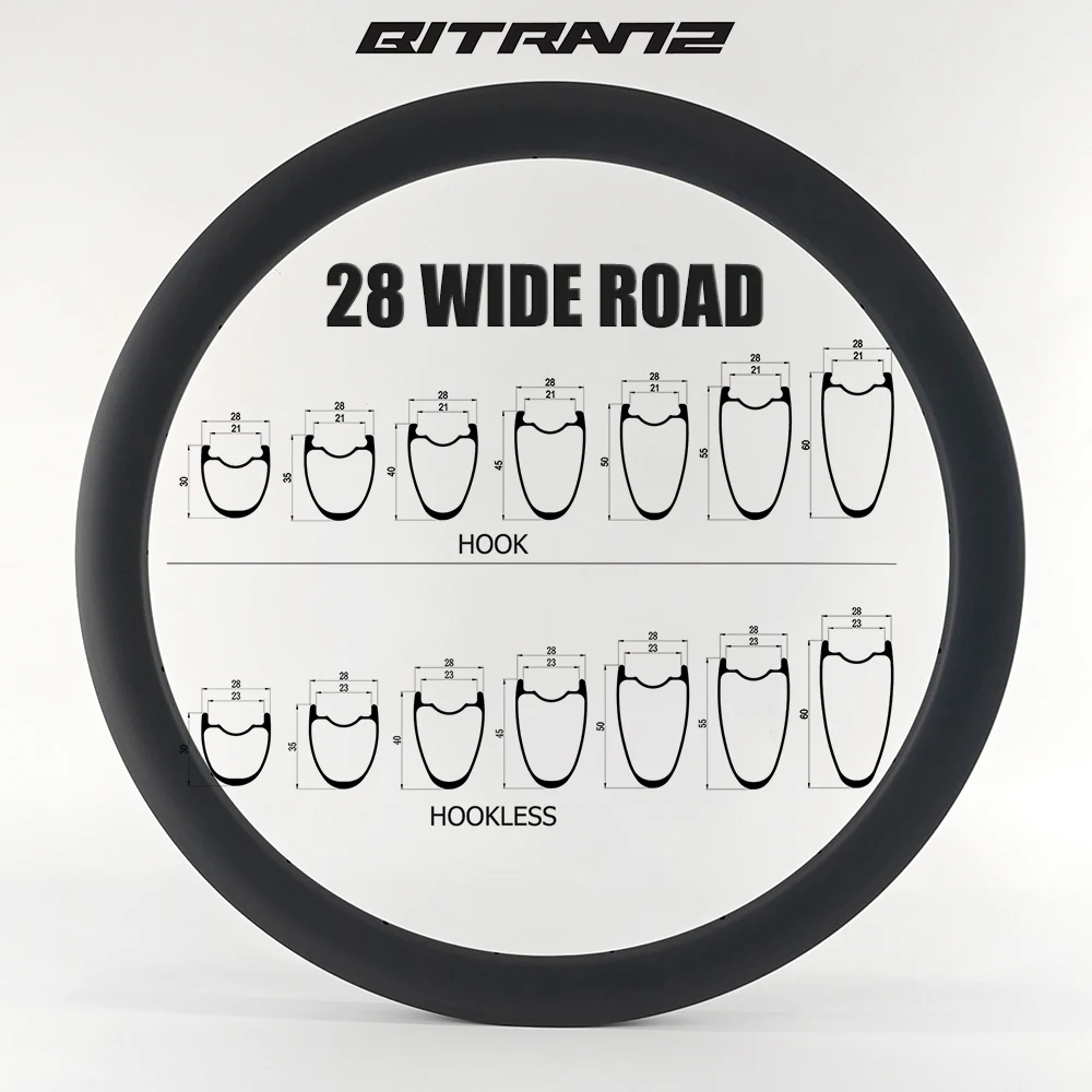 

700C шоссейный велосипед шириной 28 мм, карбоновый обод, клинчерный бескамерный 30/35/40/45/50/55/60 мм, гравийное велосипедное колесо с крючком, безводный обод, тормозной диск