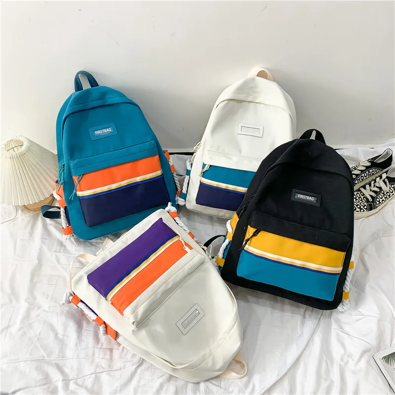 Vrouwelijke Eenvoudige Junior High School Studenten Bump Kleur Rugzak Grote Capaciteit Canvas Tas