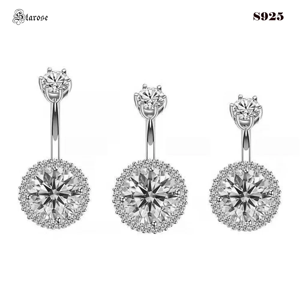 Luxury 14G 1.6x6/8/10mm 925 Sterling Silver Bar Round Zircon Belly Piercing Sexy Belly Button Rings Navel Jewelry Lobe Earring