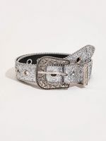 1pc Western Men's Silver Punk Y2K Sparkling Trend With Rivets & Rhinestones Waist Belt, Suitable For Daily Wear
