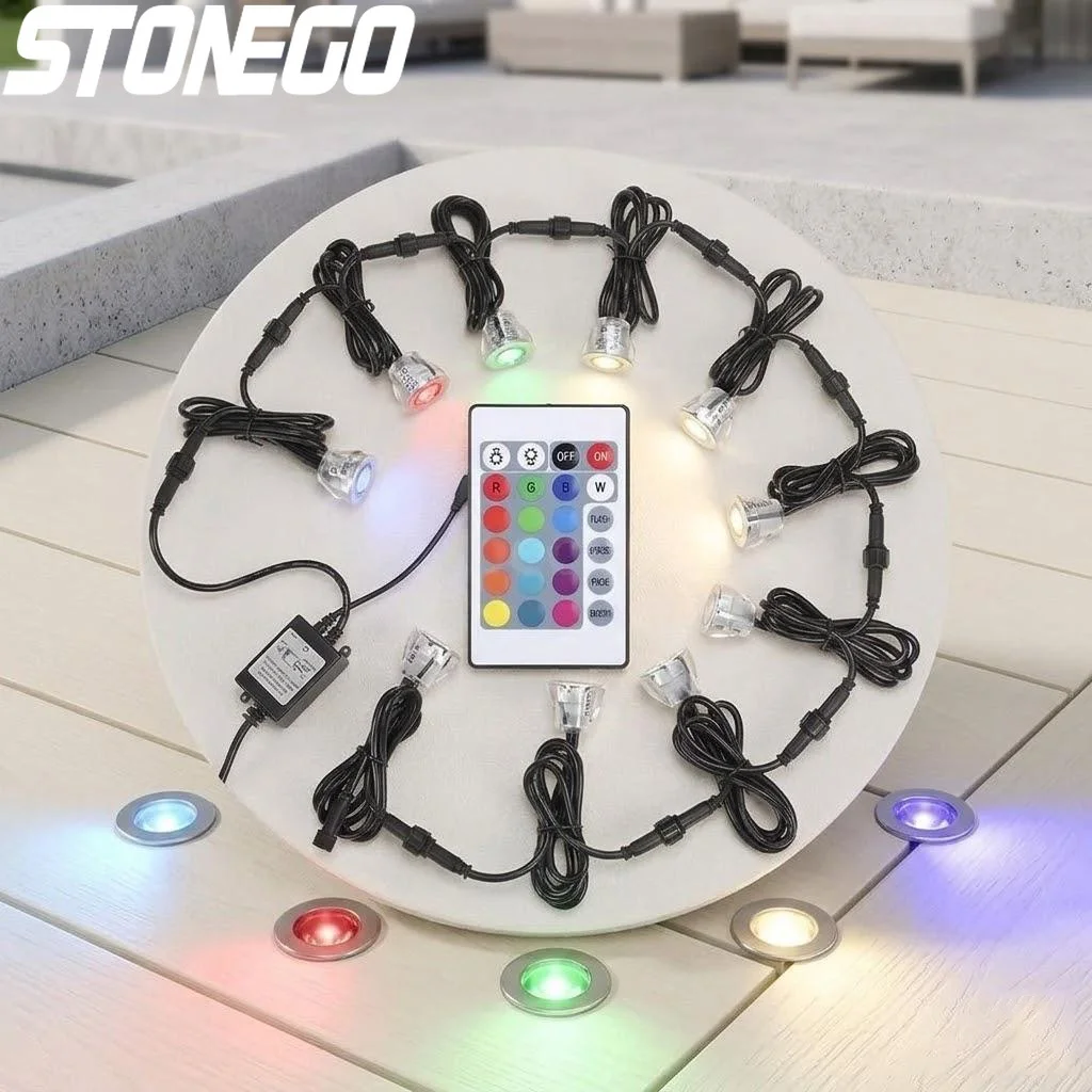 

32mm 0.6W 500LM SMD2835 Recessed Underground LED Deck Lights 16 RGBW Color Control Indoor Lighting