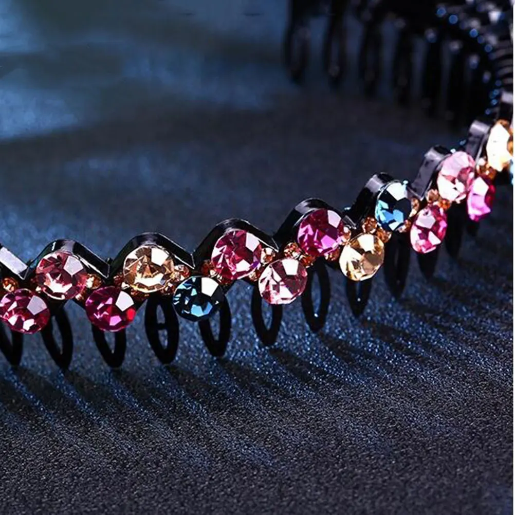 

3pc Rhinestone Headband Crystal Hair Hoop Toothed Comb Blue Headbands Women Stylish Fashionable Sparkling Birthday Party
