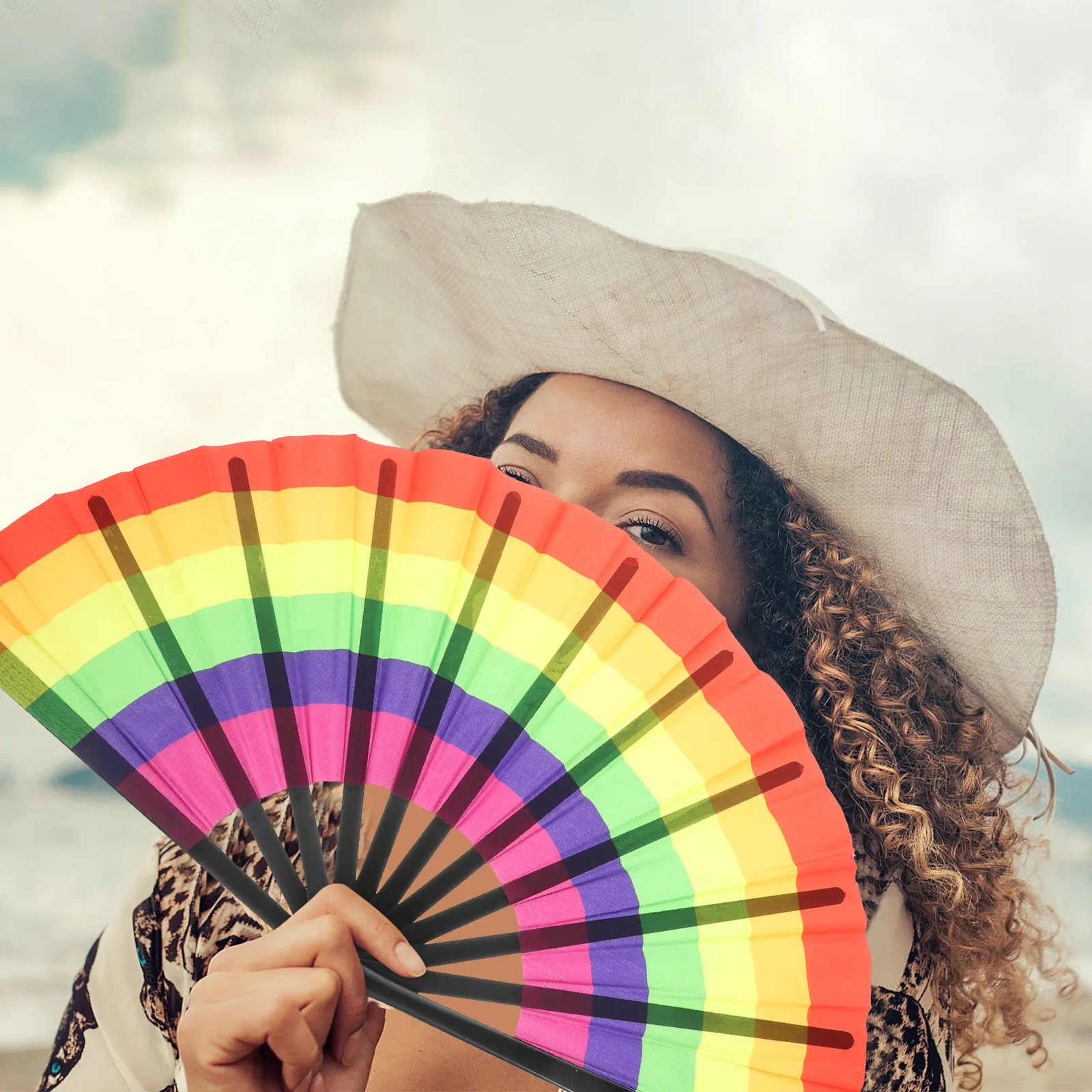 

Радужный складной веер из пластика, легкий, для сценических танцев, красочный декоративный реквизит, радужный веер для танцев, складные веера