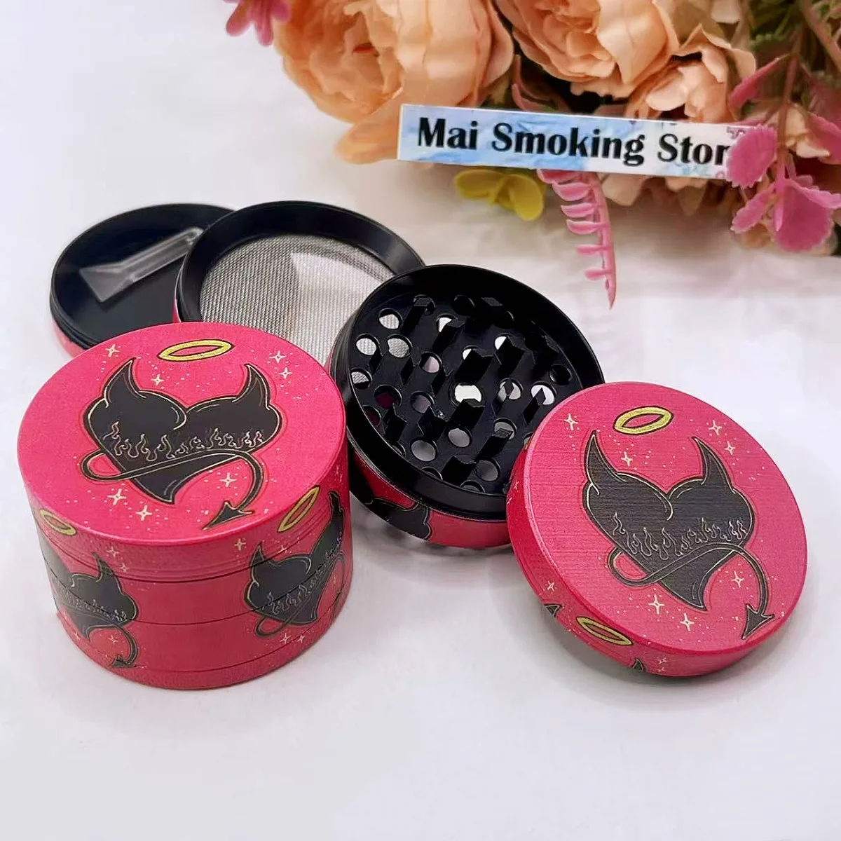 

2inch Heart Herb Grinder 4-layer Manual Pepper Salt Mortar Pestle Spice Mill Grass Raw Tobacco Grinder Smoking Cigarette Tool