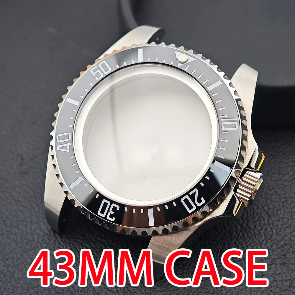 

43mm Men's Watch Case Fit NH35 NH36 NH38 Movement Silver Watch Case Sapphire Glass Waterproof Watch Accessories 28.5mm Dial 21mm