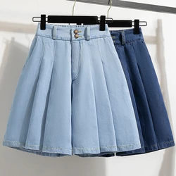 Qiukichonson 5XL Oversize Denim Shorts Women 2023 Spring Summer High Waisted Cute Soft Girl Frilly Wide Leg Loose Jeans Shorts