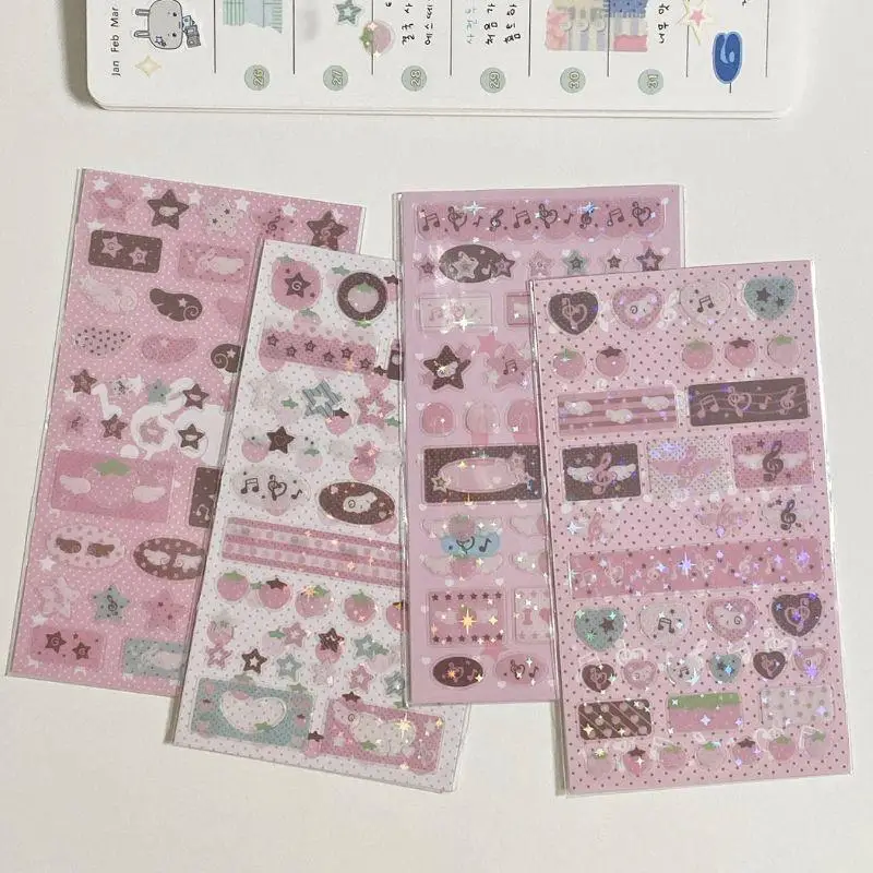 

New Cute Musical Note Strawberry Glitter Sticker For Phone Camera Luggage Journal Sticker DIY Decoration Stationery Sticker Gift