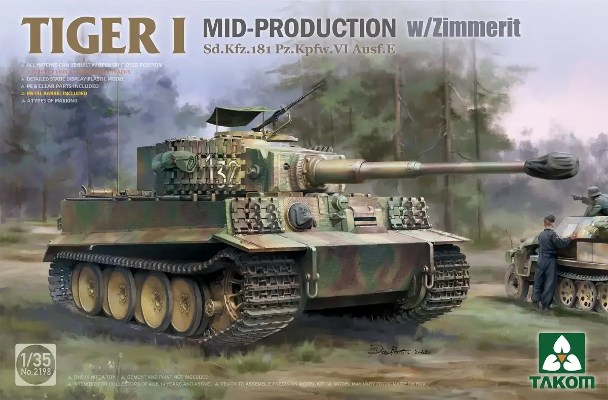 TAKOM 2198 1/35 Sd.Kfz.181 Pz.Kpfw.VI Ausf.E Tiger I Mid-Production w/Zimmerit - Scale Model Kit