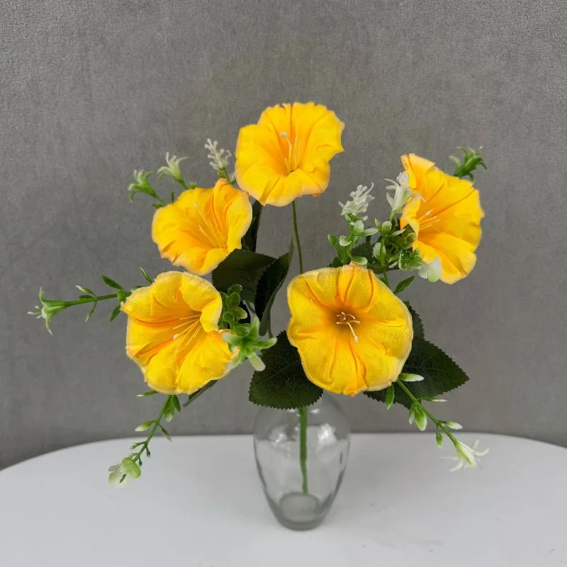 12 Stück künstliche 5-Köpfige Glorien-Blumensträuße, Seiden-Blumen, Fotografie-Simulation, Blaue Glorien-Blume, Heimdekoration – Detail 5