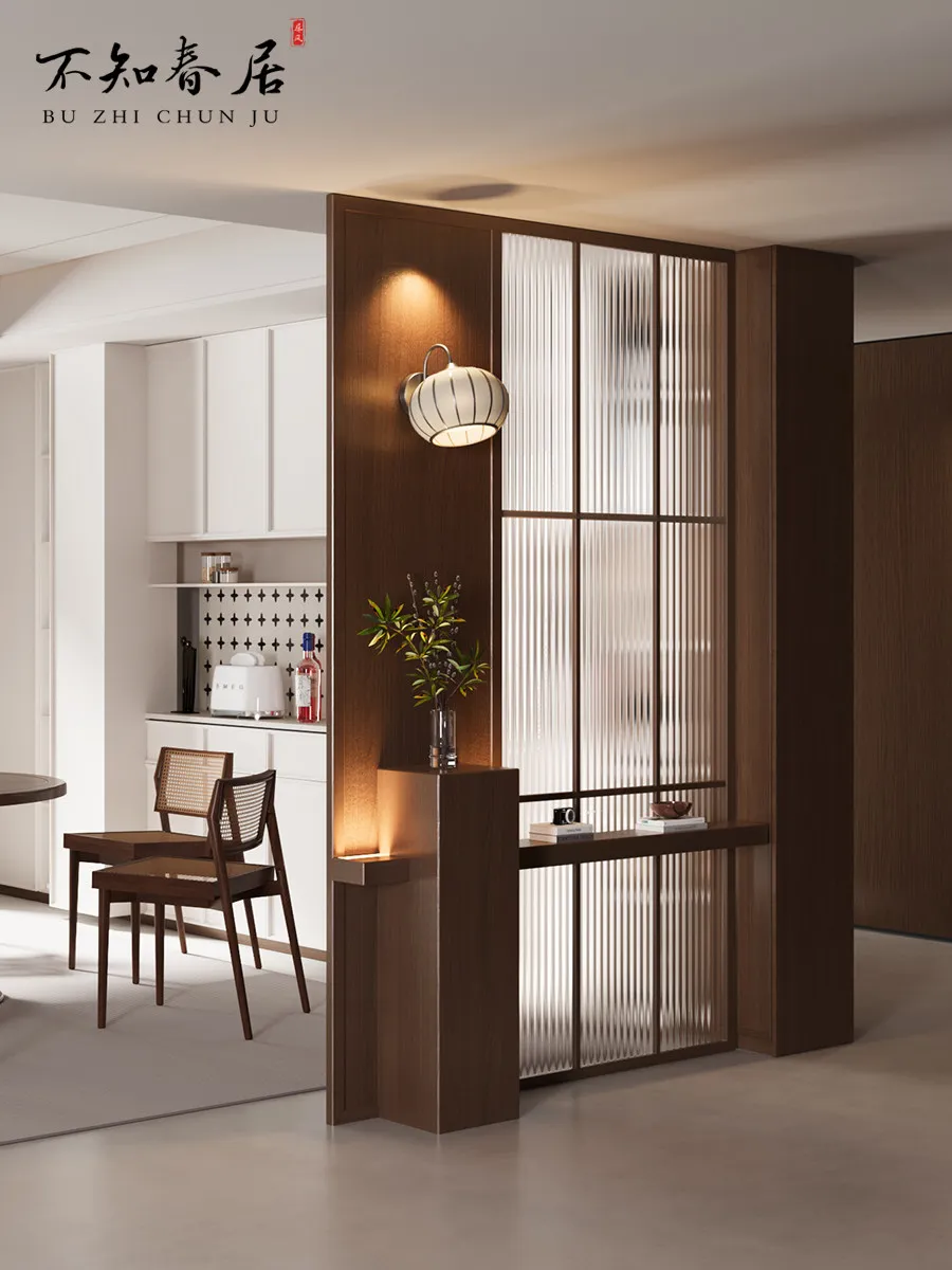 Home screen partition, living room entrance door block, new Chinese-style solid wood glass porch, through the hall, office hotel