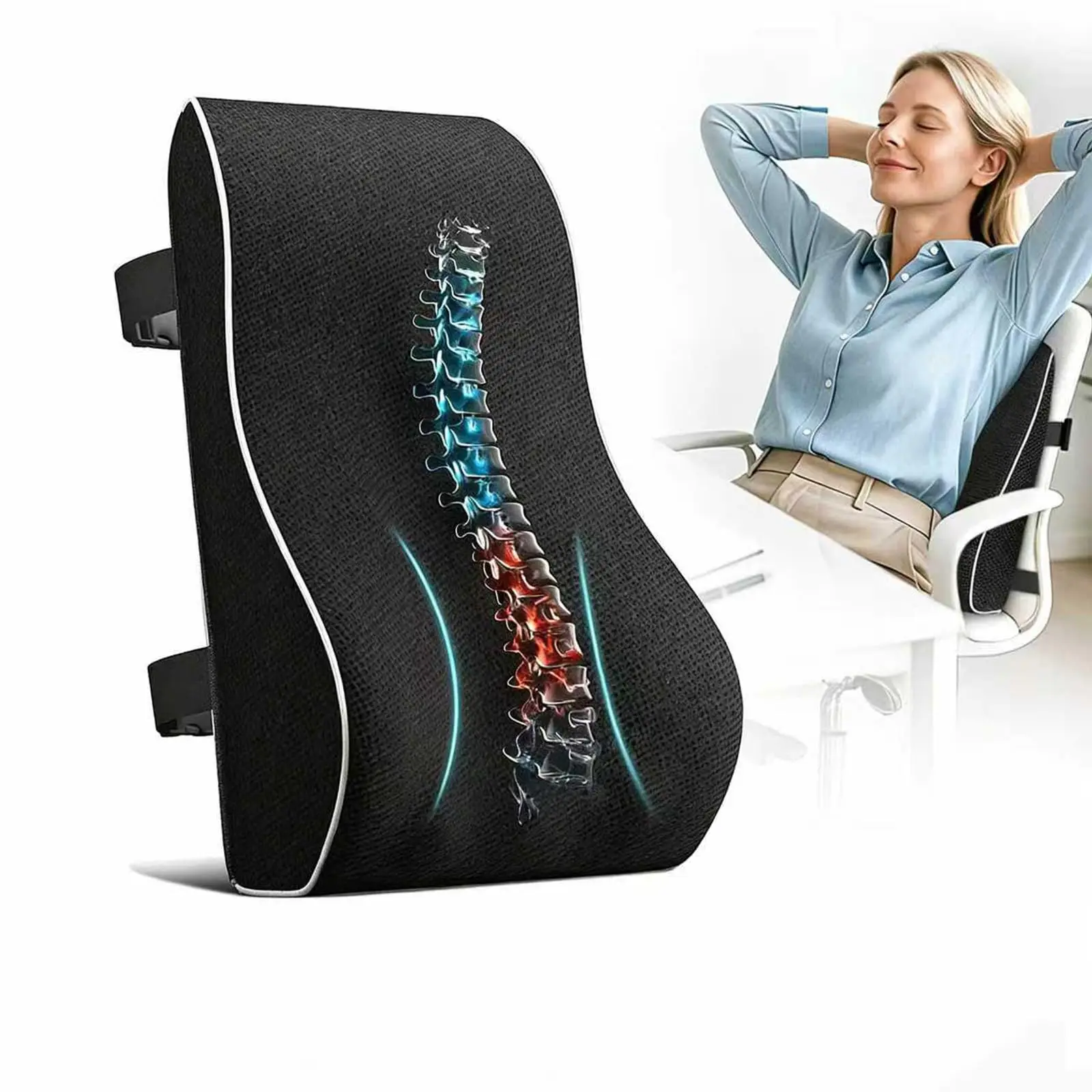 Memory Foam Lumbar Support Pillow for Office Chair, Car & Home – Ergonomic Back Cushion for Lower Back Pain Relief, Posture