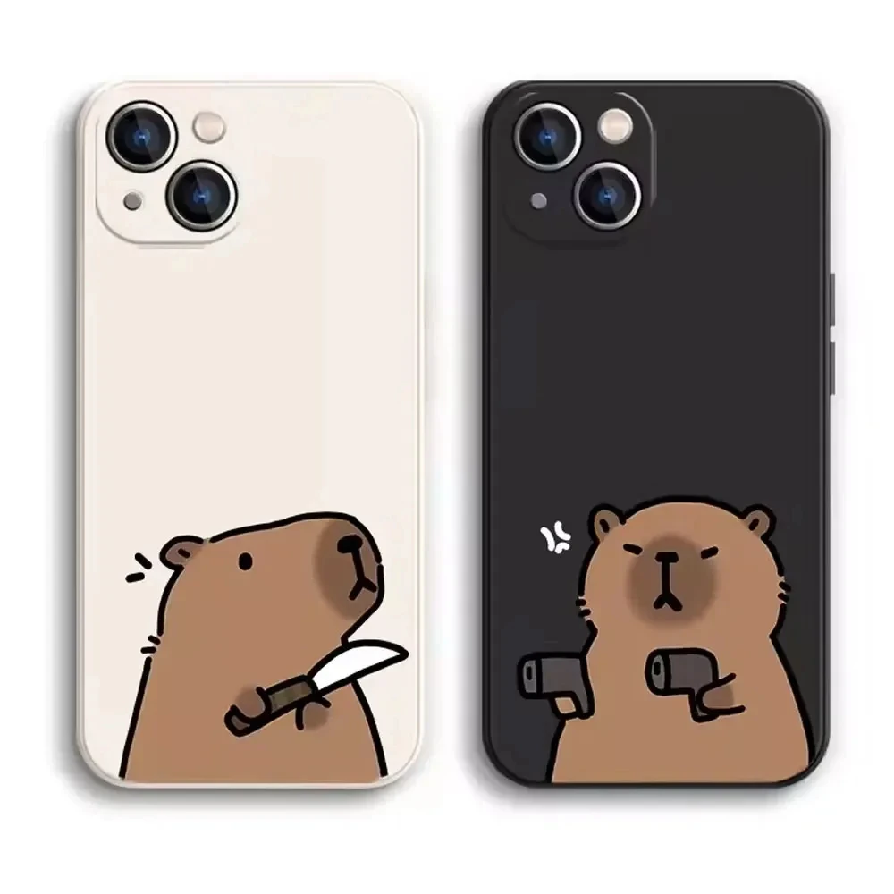 Soft Silicone Phone Case for IPhone 15 11 12 13 Pro Max Mini XS XR X 7 8 14 Plus SE2 Cartoon Animal Capybara Couple Paired Cover