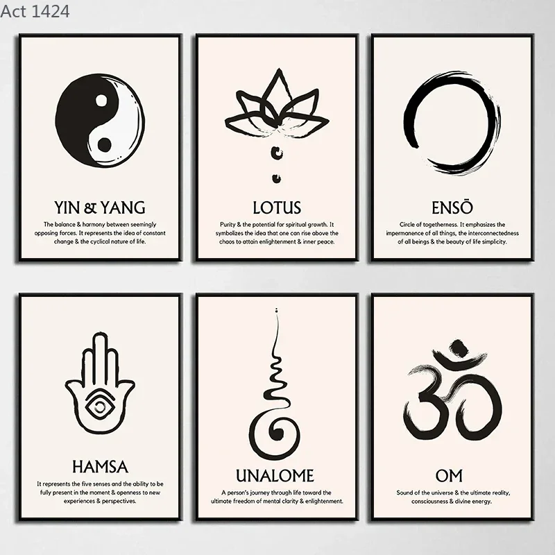 Abstract Lotus Zen Symbols Meditation Spiritual Posters and Prints Canvas Painting Wall Art Picture for Living Room Home Deco
