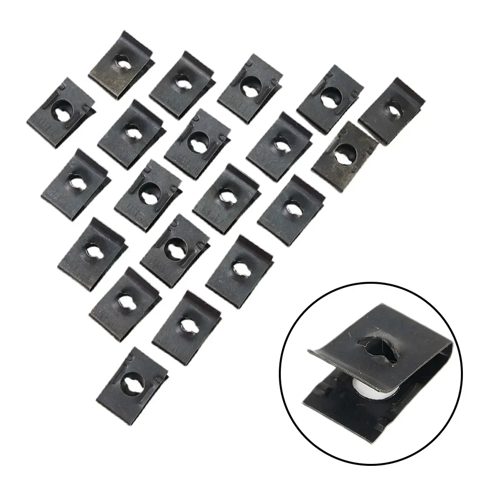 20pcs Metal U-Type Clips For Car Bumper Fender Trim Panel Fastener Board Fastener Grommet Clips Car Accessories