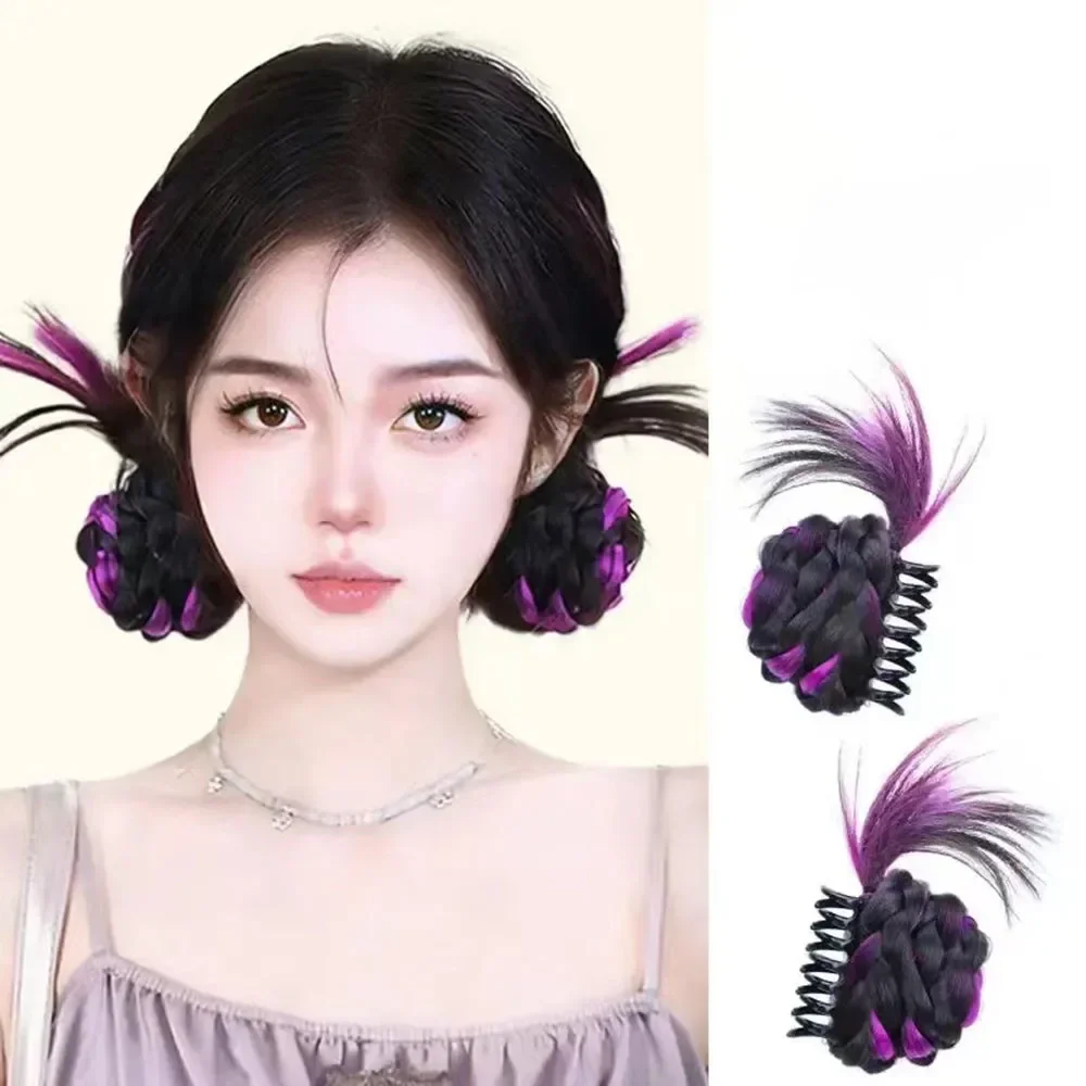 Y2K girls Synthetic wig highlighted Ball head Chicken feather shuttlecock clip-on wigs hair Extension 1pair